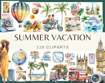 Summer Vacation Clipart: World Landmarks Travel Graphics (PNG, 300 dpi)