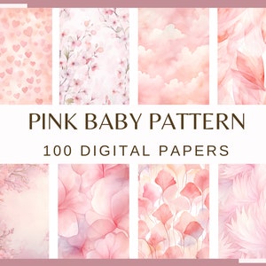 MODELLO BABY PINK - 100 modelli (Baby shower per una ragazza, arredamento per la scuola materna, 300 dpi, carta digitale rosa, rosa, album)