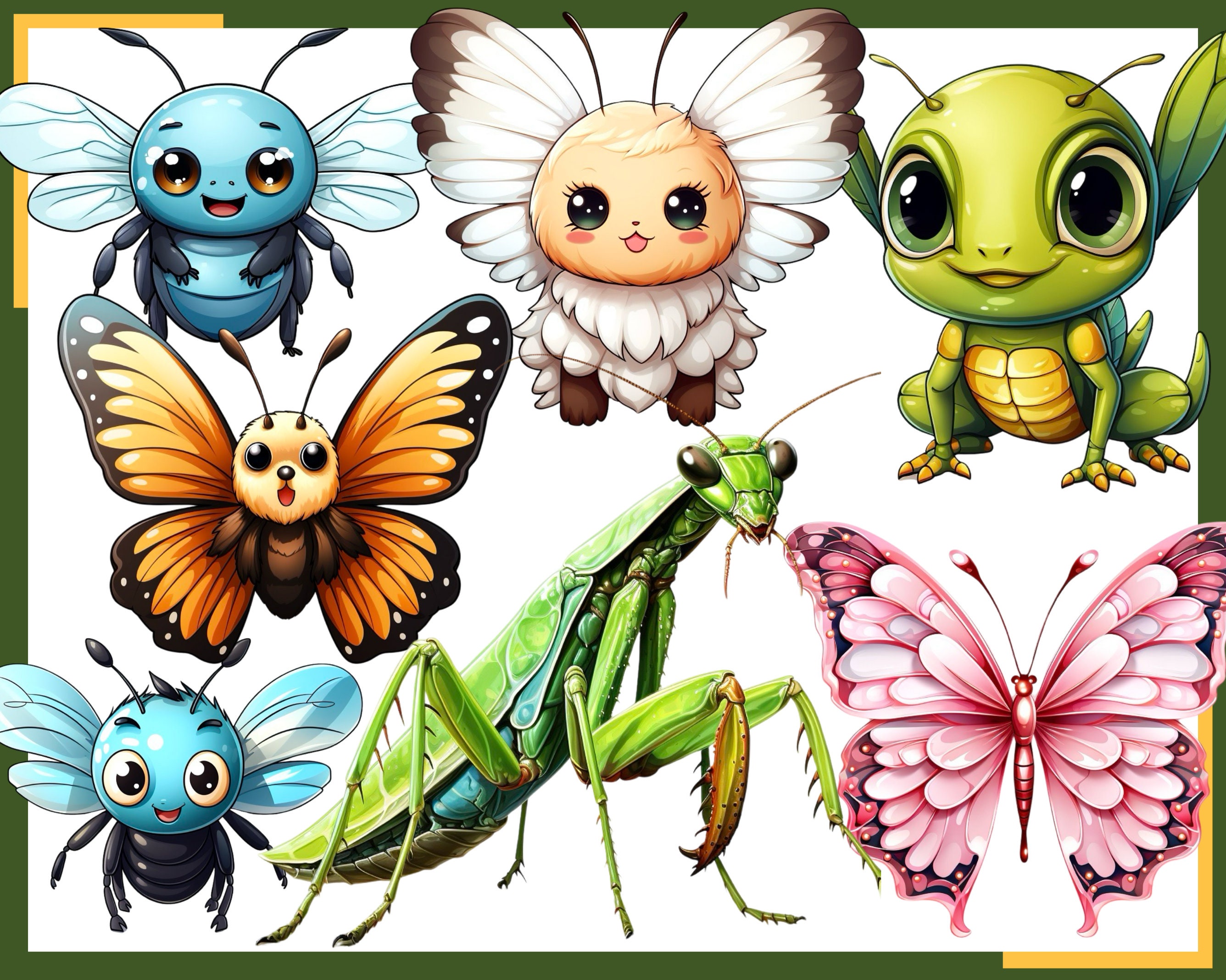 Chibi Insects CUTE KAWAII INSECTS - 75 Clip Arts (300 Dpi, Beehive, Ladybug, Sweet ...