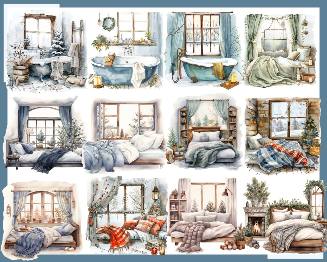 Winter Home Clipart: Watercolor Cozy Interiors (digital Download) - Etsy