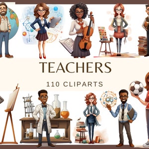 LEHRERINNEN - 110 Aquarell Clip-Arts (Png, 300 dpi, Notebook Illustrationen, Klassenzimmer, Lehr- und Lerngrafiken)