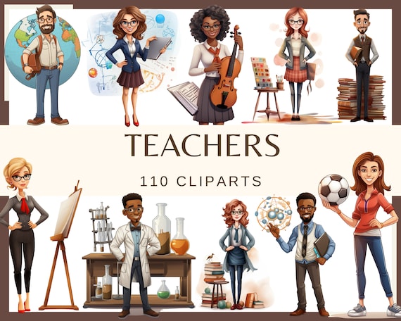 Watercolor Teacher Clipart: Classroom Illustrations (110 PNG, 300 dpi)