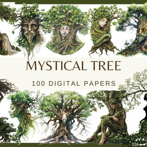 ARBRES MYSTIQUES - 100 images clipart (300 dpi, usage commercial, arbre féerique fantastique, arbre homme arbre fille, sauvez la verdure de la terre)