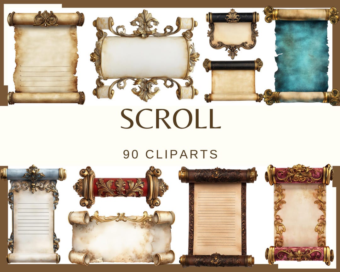 Watercolor Scroll Clipart: Vintage Paper, Royal Proclamation (90 PNG ...