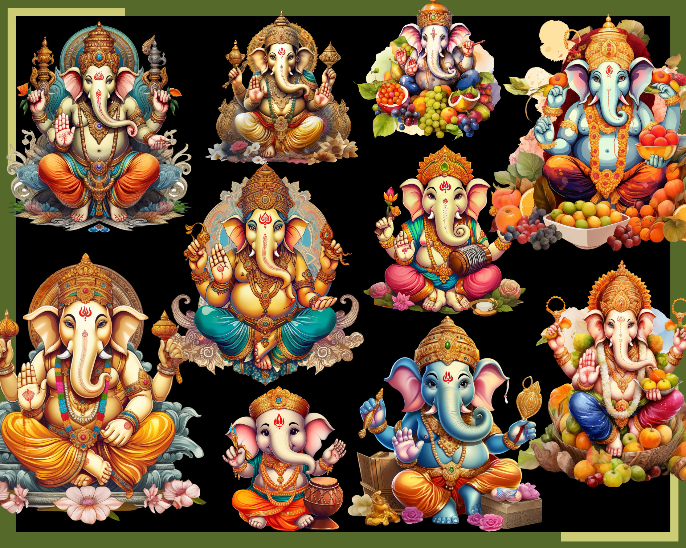 Lord Ganesha Clip Art: Hindu PNG Bundle (110 Files) (digital Download