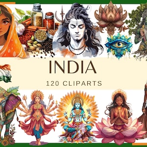 INDIA - 120 clip arts (Shiva, Vishnu, Ganesha, mandala, 300 dpi, png, Transparent background, commercial use, bundle, digital, country)