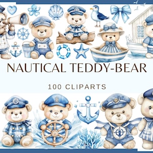 NAUTICAL TEDDY-BEAR - 100 clip arts (300 dpi, png, commercial use, digital, sea life, octopus, sea horse, turtle, sea anemone, jelly fish)