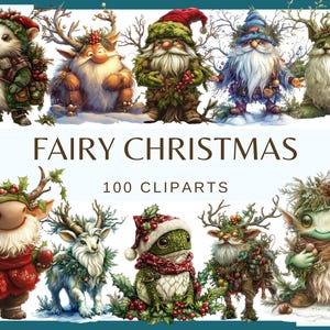FAIRY CHRISTMAS - 100 clip arts (300 dpi, Fantasy Animals, christmas fairy nature, santa claus, reindeer, elf, gnome, fantasy winter )