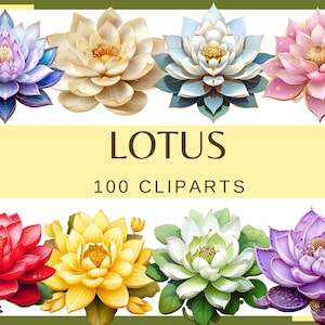 LOTUS - 100 Clip-Arts (300 dpi, transparenter Hintergrund, kommerziell nutzbar, digital, png, bunt, Mandala, Chakra Lotus, esotherisch)