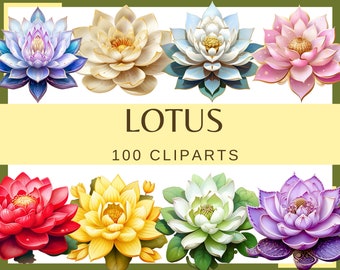 LOTUS - 100 clip arts (300 dpi Transparent background commercial use bundle, digital, india, png, colorful mandala, chakra lotus, esotheric)