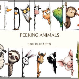 Peeking Animals: 130 PNG, 300 DPI Quirky Animal Faces | Woodland Creatures | Nursery Kid | (Commercial Use)