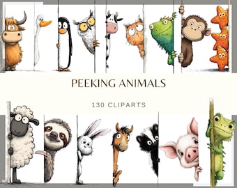 Peeking Animals: 130 PNG, 300 DPI Quirky Animal Faces | Woodland Creatures | Nursery Kid | (Commercial Use)