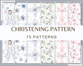 CHRISTENING PATTERN - 75 seamless watercolor patterns (Rosary Dove Baptism Digital Paper First Communion Girl Boy Baptism 300 dpi Cross Ro)