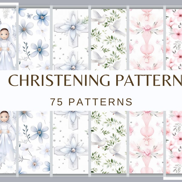 CHRISTENING PATTERN - 75 seamless watercolor patterns (Rosary Dove Baptism Digital Paper First Communion Girl Boy Baptism 300 dpi Cross Ro)