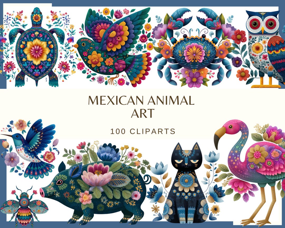 Mexican Otomi Animal Art: 100 PNG, 300 DPI Mexican Folk Art Animals ...