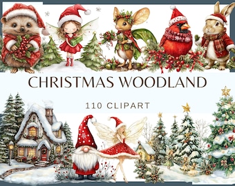Christmas Woodland: 120 PNG, 300 DPI Animal & Fairy Graphics (Commercial Use, Digital Download)