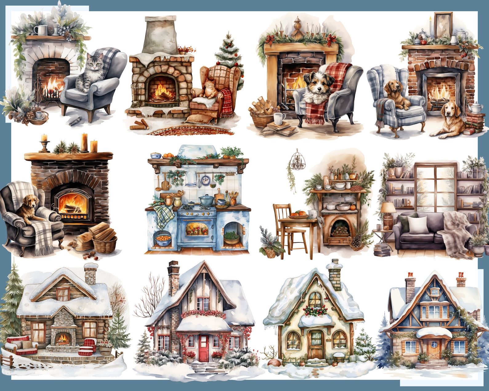Winter Home Clipart: Watercolor Cozy Interiors (digital Download) - Etsy