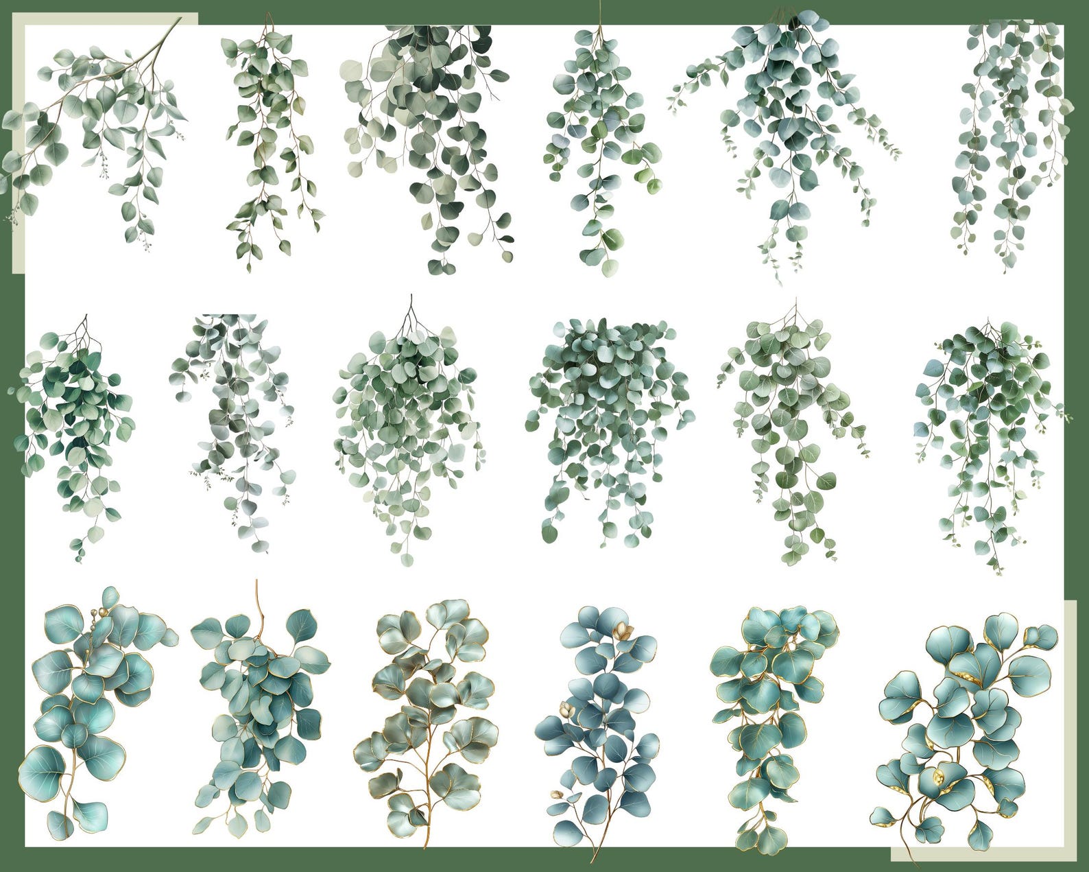 Eucalyptus Clipart Bundle: Watercolor Greenery, Floral PNG (140 Files ...