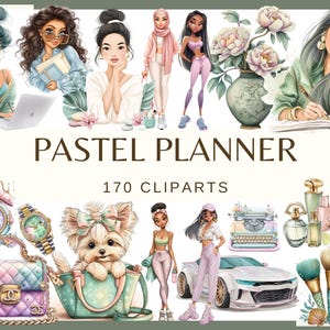PLANIFICADOR PASTEL - 170 imágenes prediseñadas de acuarela (png, 300 dpi, Ilustración de moda, Libros de moda, Fashionista, Chica chic, Princesa, Gráficos de moda)