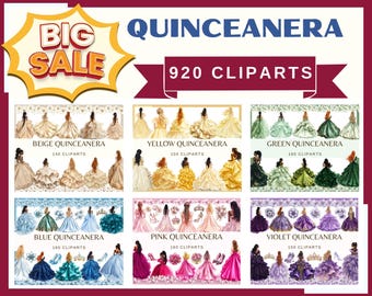 Imágenes prediseñadas de acuarela de quinceañera: 920 elementos para invitaciones DIY (descarga digital)