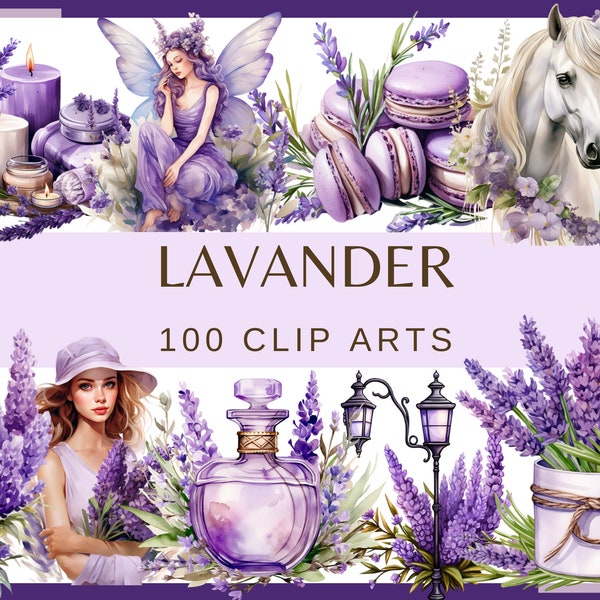 LAVANDER FLOWERS - 100 clip arts (300 dpi, commercial use, bundle, digital, transparent background, png, floral, post card design)
