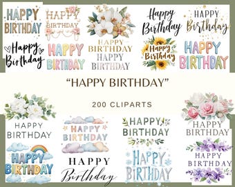 Happy Birthday Fonts Phrase: 200 PNG, 300 DPI Party Typography Graphics (Commercial Use, Digital)