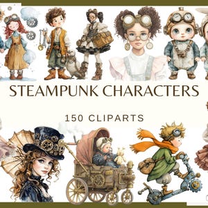 STEAMPUNK CHARACTERS - 150 cliparts Vintage Mechanical Victorian Fantasy Steampunk People PNG Digital for Crafts Journals Invitations