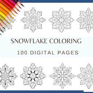KLEURPLATEN SNEEUWVLOKKEN - 100 clip arts (300 dpi, kerstkleurplaat, winterkleurboek, digitaal, png, briefkaart)