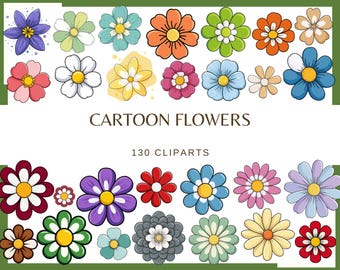 Cartoon Flower Clipart 130 PNG, 300 DPI: Floral Doodle, Commercial Use (Digital Download)