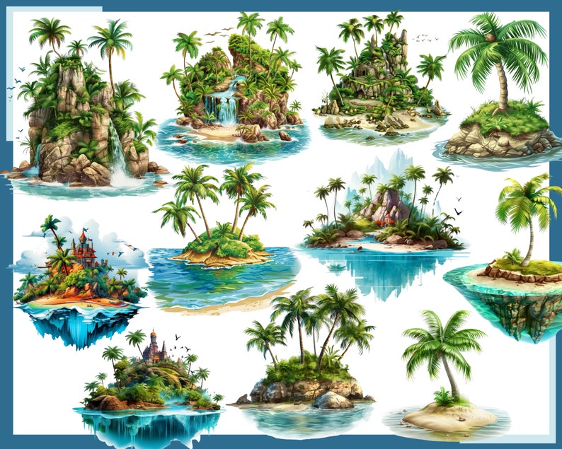 PARADISE ISLANDS 100 clip arts 300 dpi, png, commercial use, bundle, digital, sea life, png, waterfall, parrot, tropic, sunset, sunrise image 10