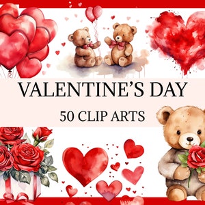 VALENTINE'S DAY - 50 clip arts (300 dpi, Transparent background, commercial use, bundle, digital, love)