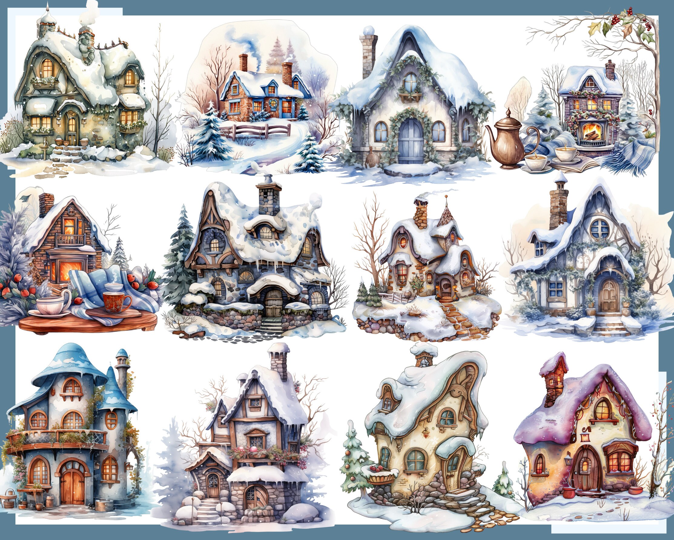 Winter Home Clipart: Watercolor Cozy Interiors (digital Download) - Etsy