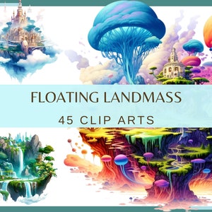 FLOATING LANDMASS - 45 clip arts (300 dpi, Transparent background, png, floral, nature, commercial use, bundle, digital, nature))