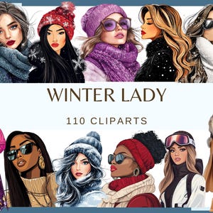 WINTER LADY - 110 clip arts (300 dpi, cosy winter, png, cosy winter, commercial use, digital, asian, hindu, afroamerican girl stylish woman)