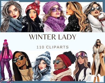 Winter Lady: 110 PNG, 300 DPI Elegant Woman, Snow Queen Fashion Cozy Feminine Scrapbook (Commercial Use, Digital)