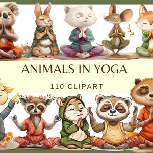 TIERE IM YOGA - 110 Clip-Arts (300 dpi, niedliche Tiere, Waschbär, Fisch, Frosch, Eidechse, Giraffe, Babytiere, png, kommerzielle Nutzung, digital)