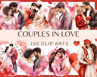 Couples in Love Clip Art: 100 PNG, 300 DPI Valentine's Day (Commercial Use, Digital Download, Transparent Background)