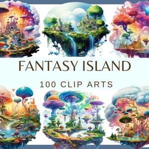 ÎLE FLOTTANTE FANTAISIE - 100 images clipart (300 dpi, lot, numérique, ésotérique, png, mystique, monde féerique, nature fantastique, mystère)