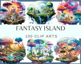 Fantasy Floating Island Clip Art: 100 PNG Esoteric Graphics (Digital Download)