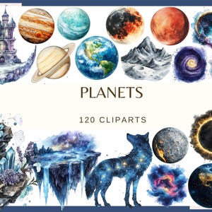 Planets: 120 PNG, 300 DPI | Rockets Space Scrapbook Bundle, Galaxy Clipart, Celestial Journal Elements, Cosmic (Commercial Use, Digital)
