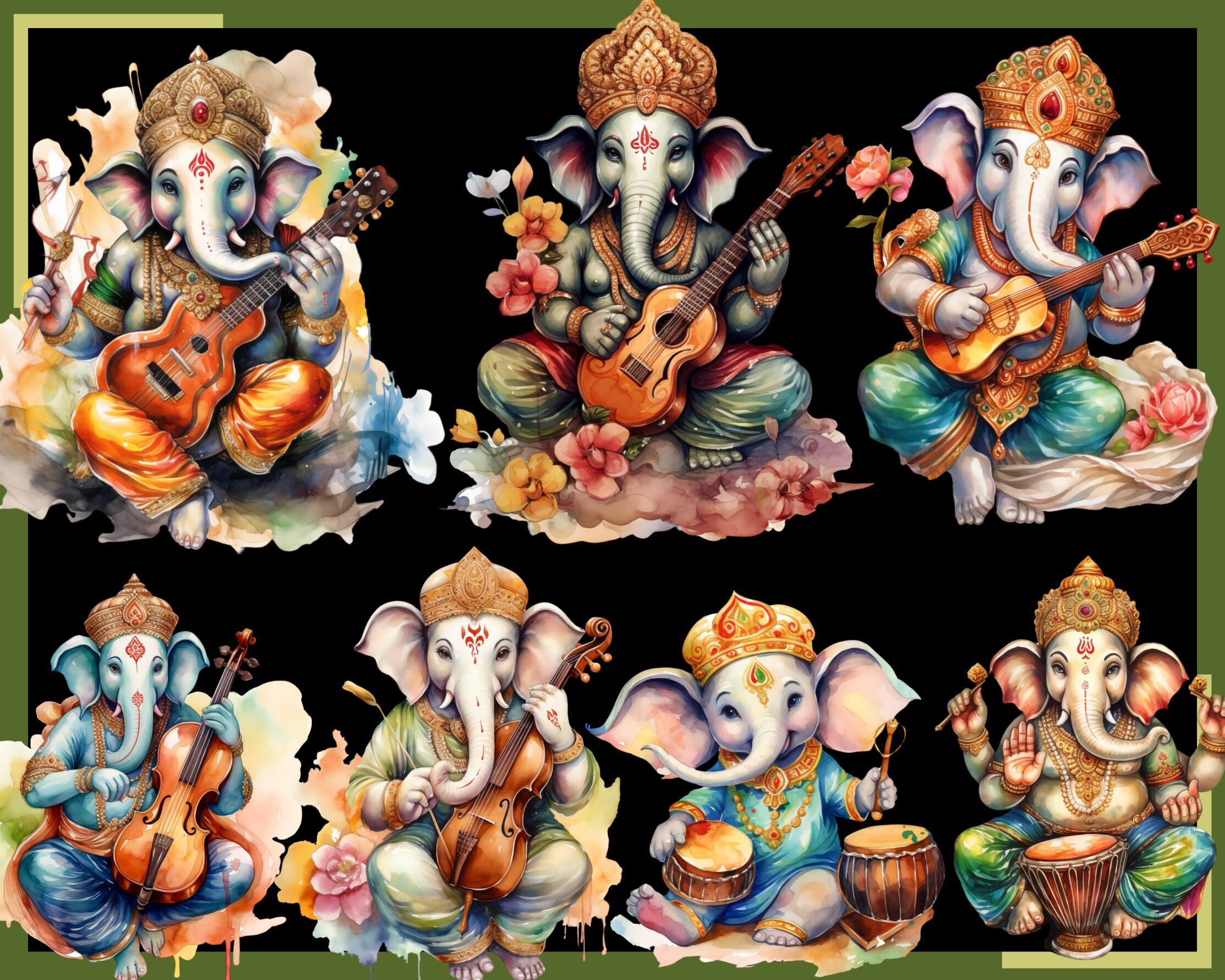 Lord Ganesha Clip Art: Hindu PNG Bundle (110 Files) (digital Download
