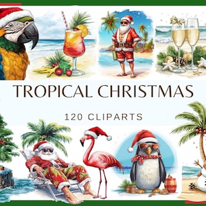 TROPISCHES WEIHNACHTEN - 120 Clip-Arts (300 dpi, Weihnachtsbaum, Weihnachten auf der Insel, Fee, Weihnachtsmann-Schneemann, digital, png, Postkarte)