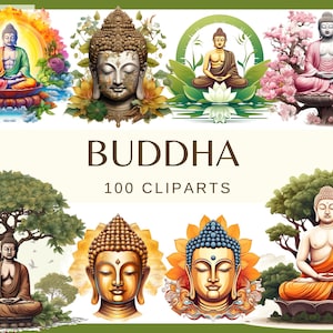 BUDDHA - 100 clipart (300 dpi, Buddha in Sakura, Buddha in Rainbow, Logo Buddha, Testa di Buddha, Buddha sotto l'albero)