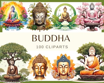Buddha Cliparts: Rainbow, Sakura, Logo, Head (100 PNG, 300 dpi) (Digital Download)