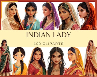 Indian Woman Clip Art: 100 PNG Illustrations (Commercial Use)