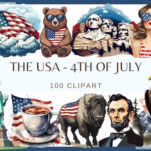 USA E 4 LUGLIO - 100 clip art (300 dpi, png, sfondo trasparente, bundle, paese, png, America, giorno dell'indipendenza presidente americano)