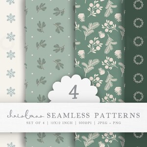 Christmas Seamless Patterns, Set of 4 Holiday Repeating Designs, Digital Paper For Crafts, Winter Printables, Commercial Use
