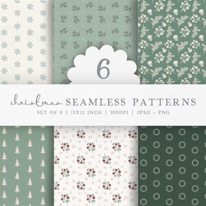 Christmas Seamless Patterns, Set of 6 Holiday Repeating Designs, Digital Paper For Crafts, Winter Printables, Commercial Use