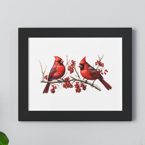 Cardinal Birds Wall Decor, Red Bird Room Decor, Livingroom Wildlife Art, Cardinal Bird Gift for her, Forest Animal Livingroom Bedroom Office