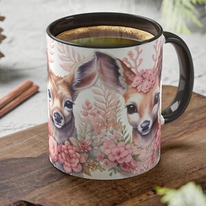 Deer Wildlife Coffee Mug, Doe and Buck cup, Pink Wildflower Deer, Pink home Decor Dish, Forest Animal Decor, Pink Floral Personal Gift Idea